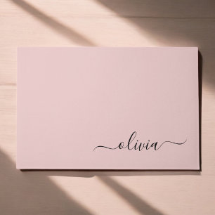 Paillasson Noir Blush rose moderne Script Girl Monogramme Nom