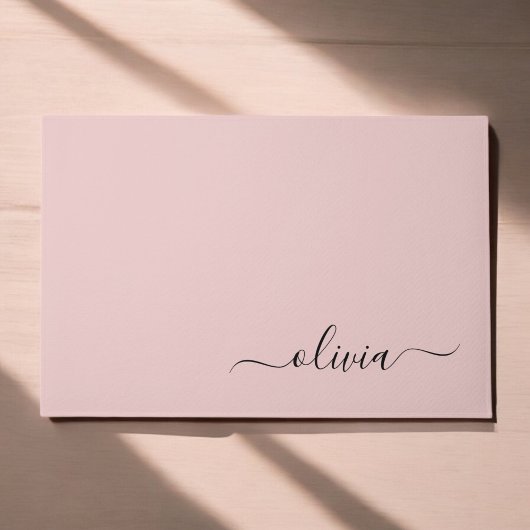 Paillasson Noir Blush rose moderne Script Girl Monogramme Nom