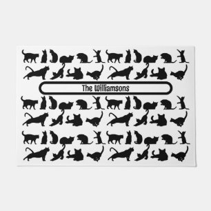 Paillasson Noir Chat Silhouette Motif Personnalisé Nom de fam