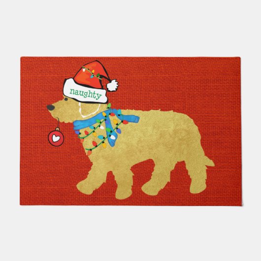 Paillasson Noir coquin Goldendoodle Xmas Red Burlap (Devant)