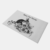 Paillasson Noir crayon Art Bunny Famille mat (Incliné)