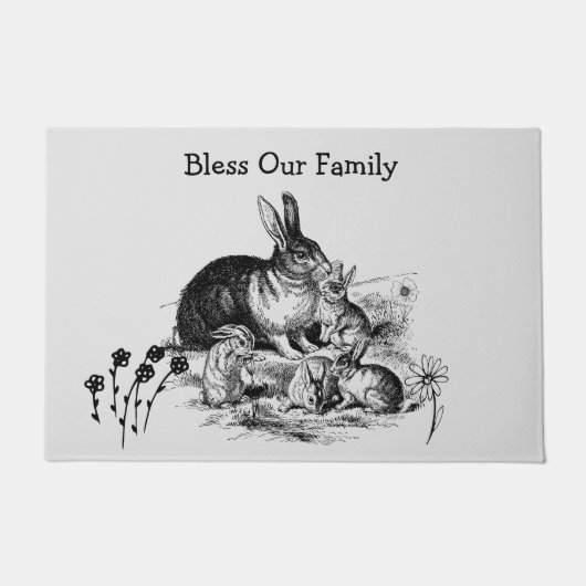 Paillasson Noir crayon Art Bunny Famille mat (Devant)