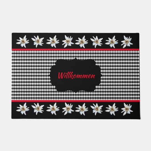 Paillasson Noir d'inspiration allemande avec porte Edelweiss (Devant)