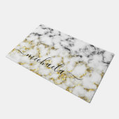 Paillasson Noir et blanc marbre or brillant Nom personnalisé (Incliné)
