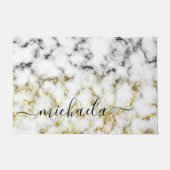 Paillasson Noir et blanc marbre or brillant Nom personnalisé (Devant)