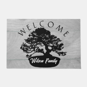 Paillasson Noir et blanc rustique Bonsai Nom de famille Porte