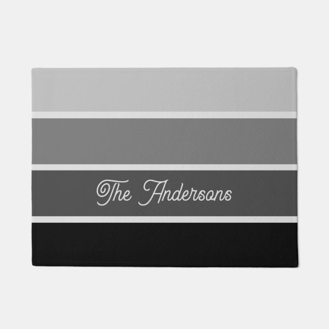 Paillasson Noir et gris | Ombre Stripes avec script (Devant)