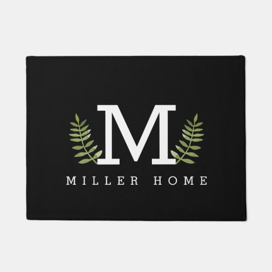 Paillasson Noir moderne Personnalisé Nom de famille Vert Ferm (Devant)