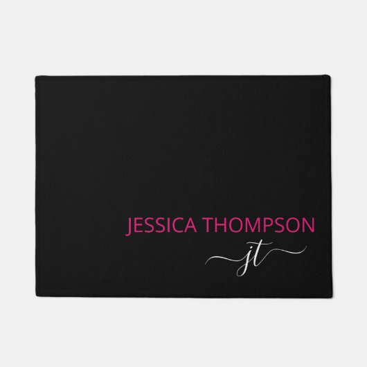 Paillasson Noir moderne rose chaud Simple Script Monogramme N (Devant)