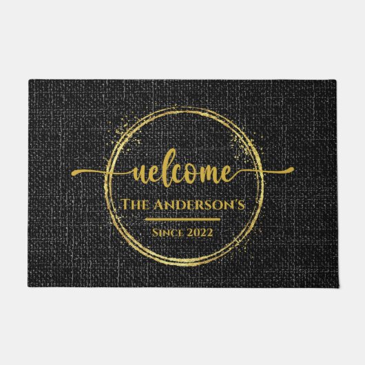 Paillasson Noir & Or Nom de famille Plain Burlap Porte mat (Devant)