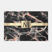 Paillasson Noir & Rose Gold Marble Box Noms et Monogramme (Devant)