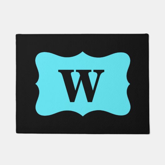 Paillasson Noir Turquoise Aqua Blue Monogramme initial person (Devant)