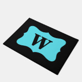 Paillasson Noir Turquoise Aqua Blue Monogramme initial person (Incliné)