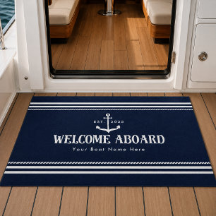 Paillasson Nom de bateau bleu personnalisé Bienvenue à bord n