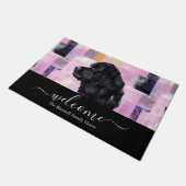 Paillasson Nom de bienvenue Abstrait pourpre Newfie (Incliné)