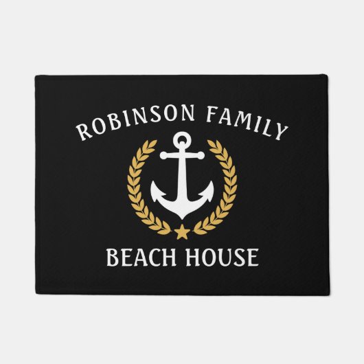 Paillasson Nom de famille Beach House Ancre Gold Laurel Star (Devant)