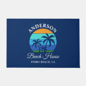 Paillasson Nom de famille Beach House Sun Palm Trees Blue (Devant)
