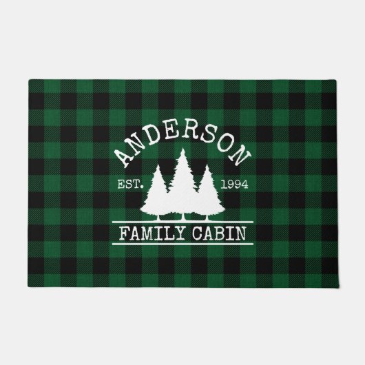 Paillasson Nom de famille du cabine Green Buffalo Plaid (Devant)