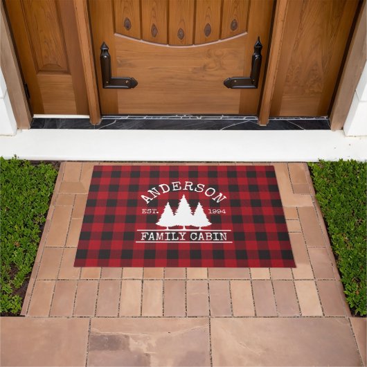 Paillasson Nom de famille du cabine Red Buffalo Plaid (De plein air)