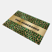 Paillasson Nom de famille du motif léopard vert émeraude (Incliné)