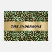 Paillasson Nom de famille du motif léopard vert émeraude (Devant)