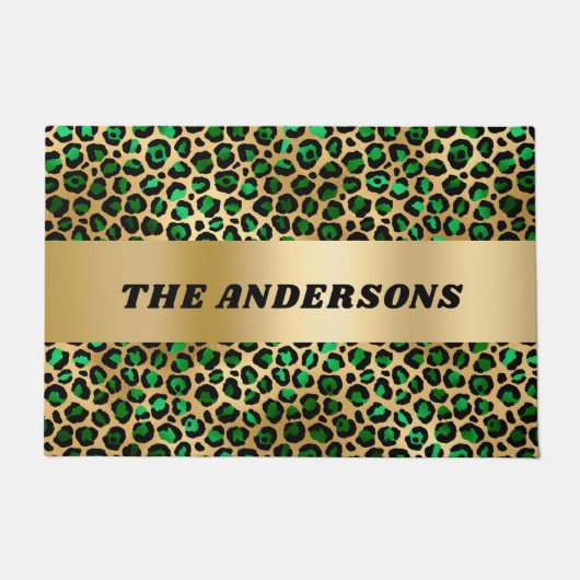 Paillasson Nom de famille du motif léopard vert émeraude (Devant)