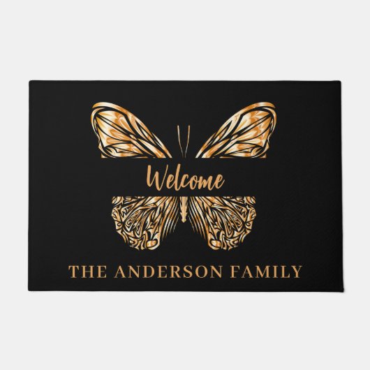 Paillasson Nom de famille du papillon en or noir (Devant)