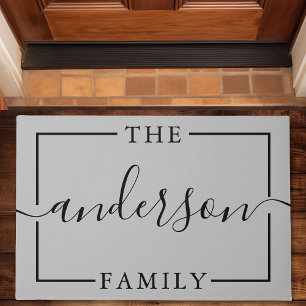 Paillasson Nom de famille gris personnalisé écriture manuscri