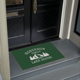 Paillasson Nom de famille Lake House Trees Forest Green