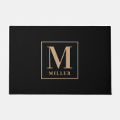 Paillasson Nom de famille moderne noir et bronze Monogramme (Devant)