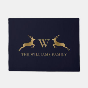 Paillasson Nom de famille Monogram Gold Deer Midnight Navy