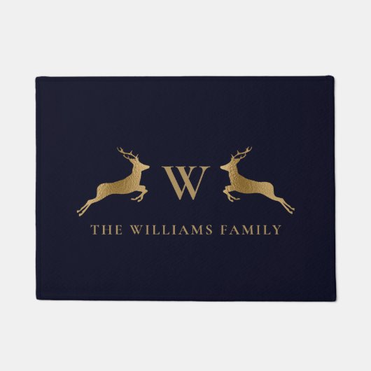 Paillasson Nom de famille Monogram Gold Deer Midnight Navy (Devant)