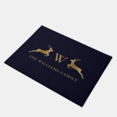 Paillasson Nom de famille Monogram Gold Deer Midnight Navy (Incliné)