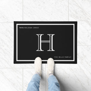 Paillasson Nom de famille Monogramme Noir Blanc Adresse de la