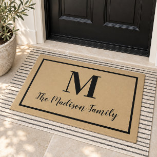 Paillasson Nom de famille Monogramme Noir Élégant Tanné