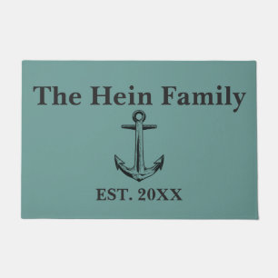 Paillasson Nom de famille nautique Monogramme bleu