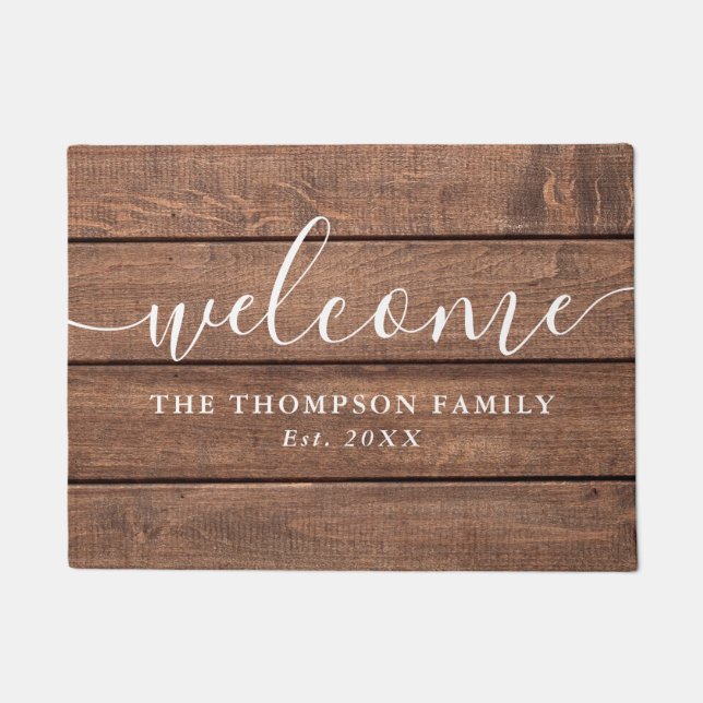 Paillasson Nom de famille personnalisé Bois rustique (Devant)