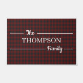 Paillasson Nom de famille Plaid rouge et noir Welcome (Devant)