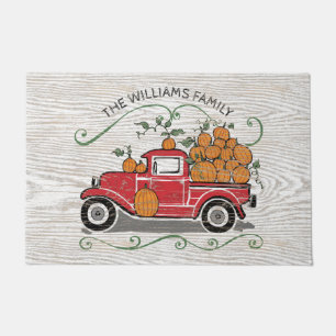 Paillasson Nom de famille rouge vintage rustique de