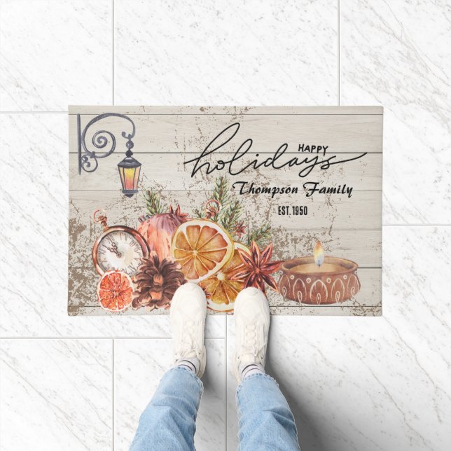 Paillasson Nom de famille Stylish Moderne bois rustique Noël (Intérieur)