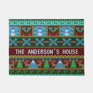 Paillasson Nom de famille tricoté des bonhommes de neige de