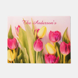 Paillasson Nom de famille, Tulipes rose et jaune