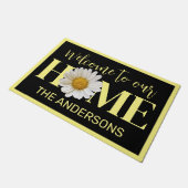 Paillasson Nom de famille White Daisy Black and Yellow Welcom (Incliné)