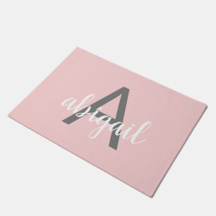 Paillasson Nom de monogramme élégant moderne rose fuchsia gir