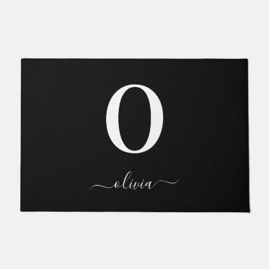 Paillasson Nom de script Monogramme Personnalisé Noir Et Blan (Devant)