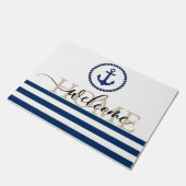Paillasson Nom du bateau nautique, Ancre Bleu rayé (Incliné)