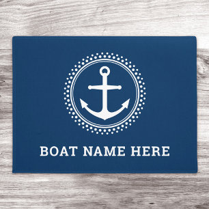 Paillasson Nom du bateau personnalisé bleu foncé ancre nautiq