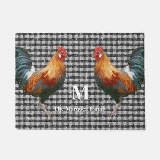 Paillasson Nom du monogramme Coq rouge noir blanc coche (Devant)