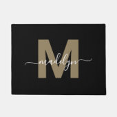Paillasson Nom du monogramme d'or noir moderne (Devant)