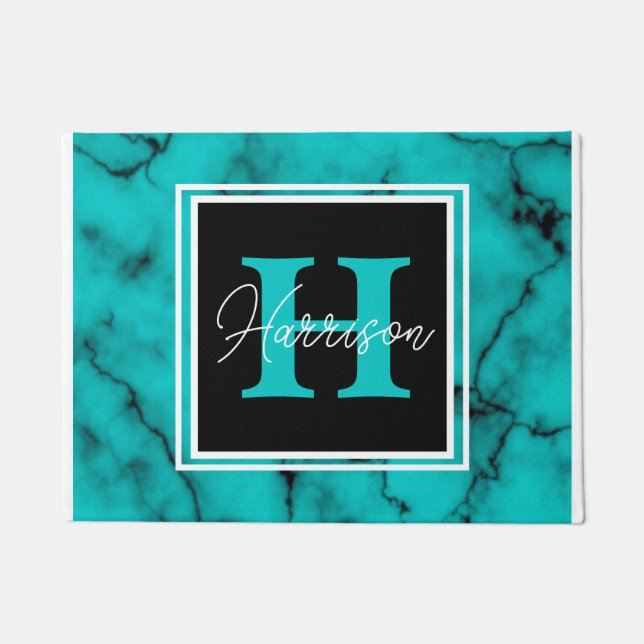 Paillasson Nom du monogramme en marbre turquoise (Devant)